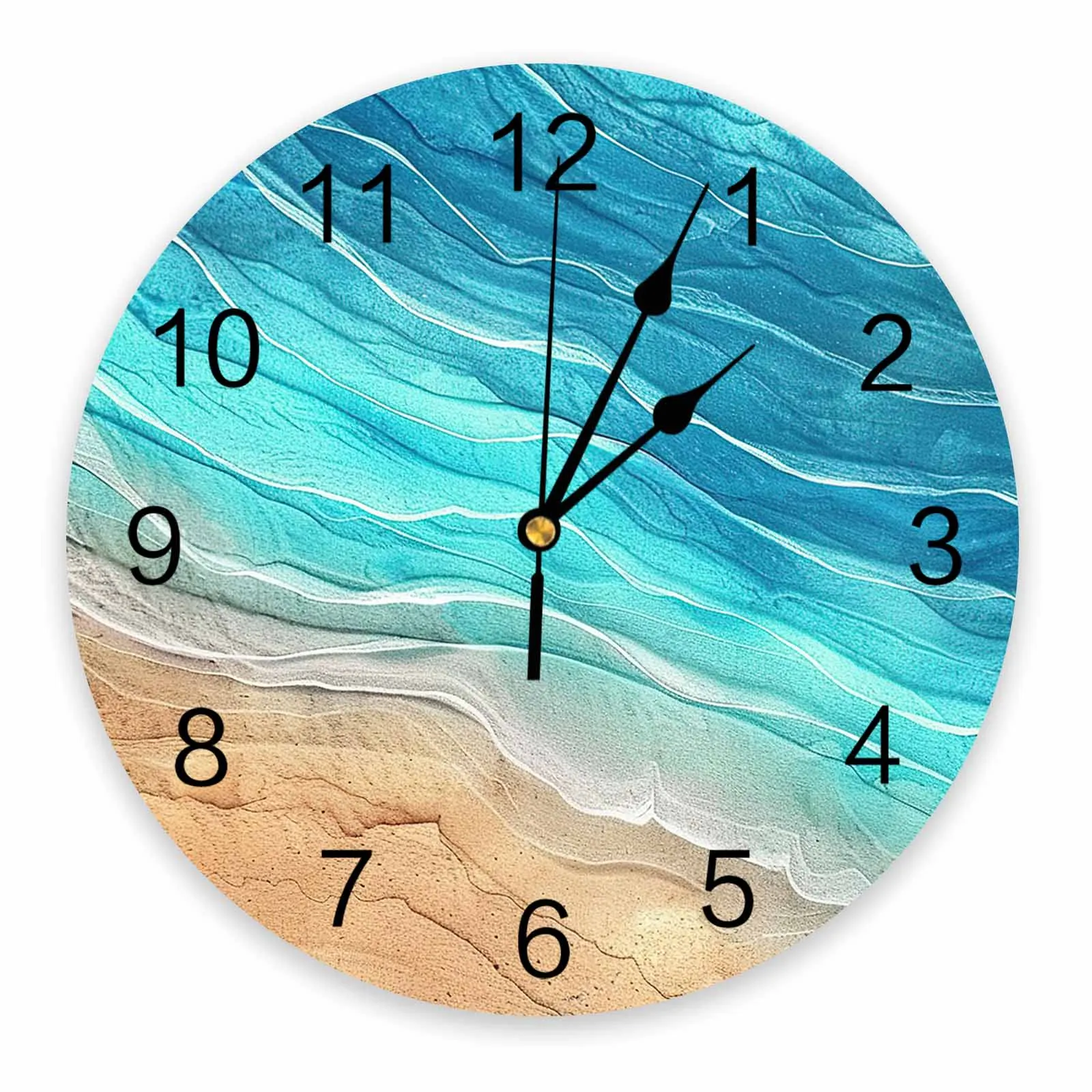 Ocean Wave Beach Gradual Wave Turquoise Printed Wall Clock Modern Silent Clock Living Room Home Decor Wall Hanging Watch