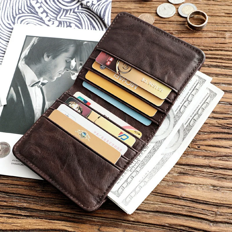 100% Genuine Leather Wallet For Men Male Cowhide Vintage Handmade Short Bifold Mens Purse With Card Holder Coin Pocket Money Bag