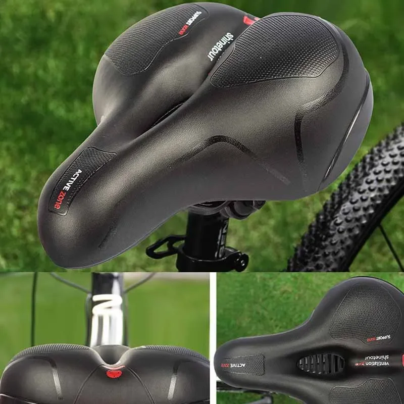 Bicycle Saddle Hollow Breathable MTB Road Bike Seat Shock Absorbing Comfortable Big Butt Bike Saddle with Safety Warning Lamp