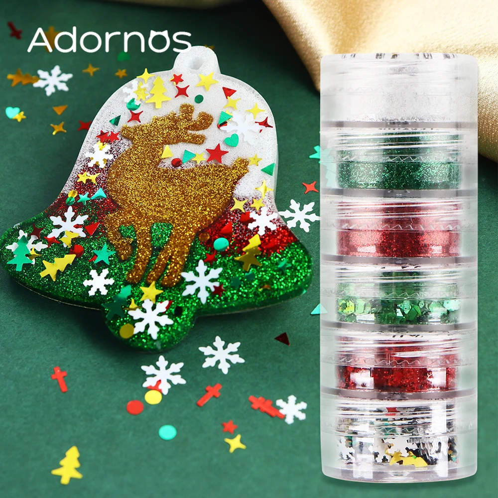 6pcs/set Christmas Glitter Sequins Epoxy Resin Filler Xmas Tree Snowflake Flakes Winter New Year Gifts DIY Pendant Crafts Making