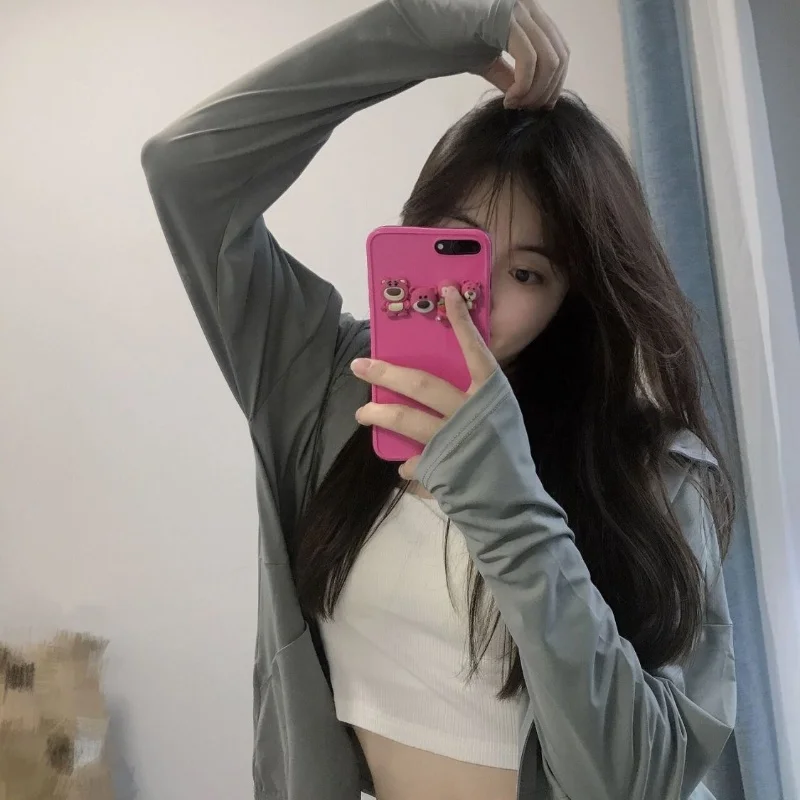 Letní dámská ledově hedvábná pevná bunda proti slunci, tenká nová módní zipová kapuce, všestranný volný střih, prodyšný kardigan - náhled 6