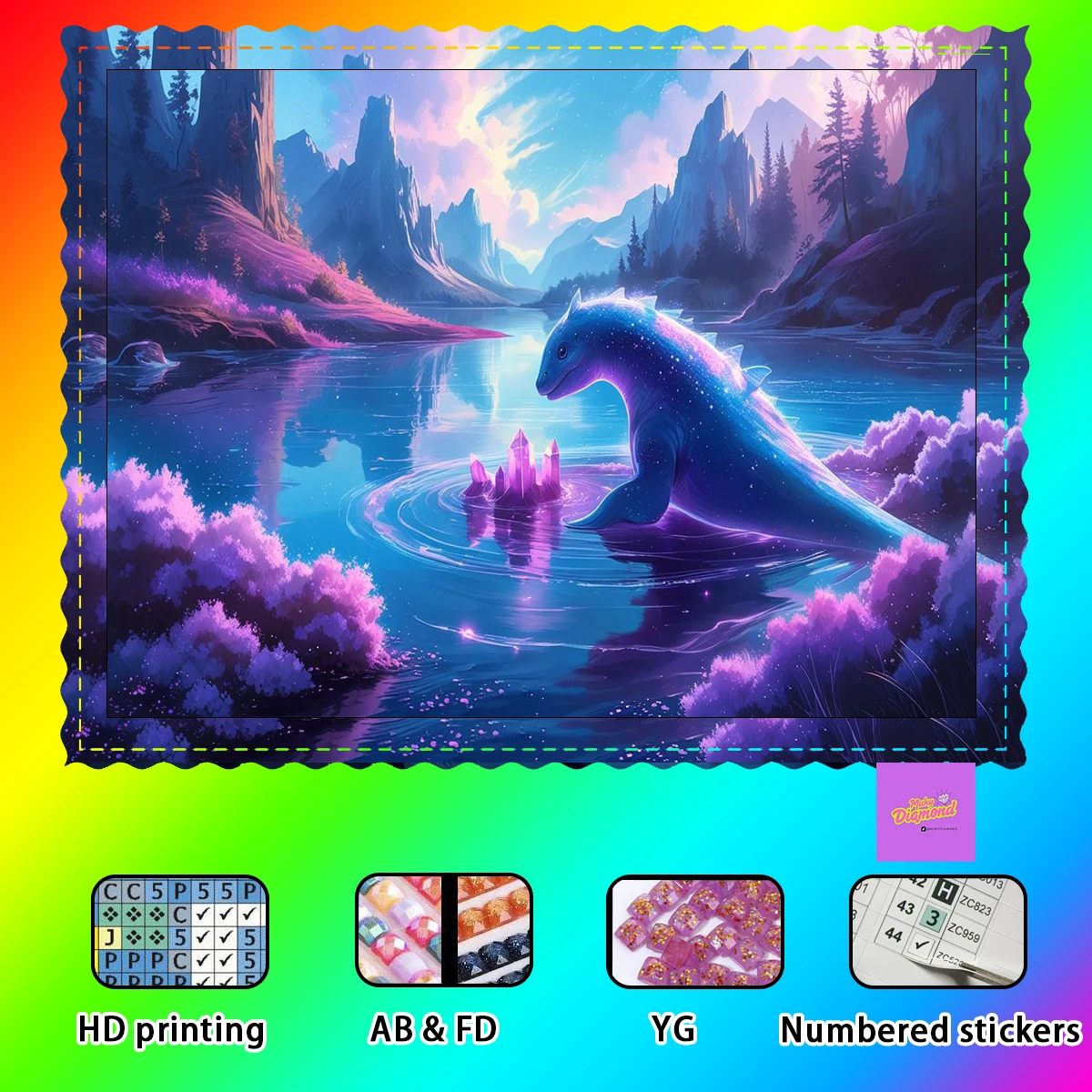 

【MUKY_ Diamond Art】Dinosaurios recolectando cristales Crystal AB Rhinestone FD Rhinestone Perfect Resin Diamond