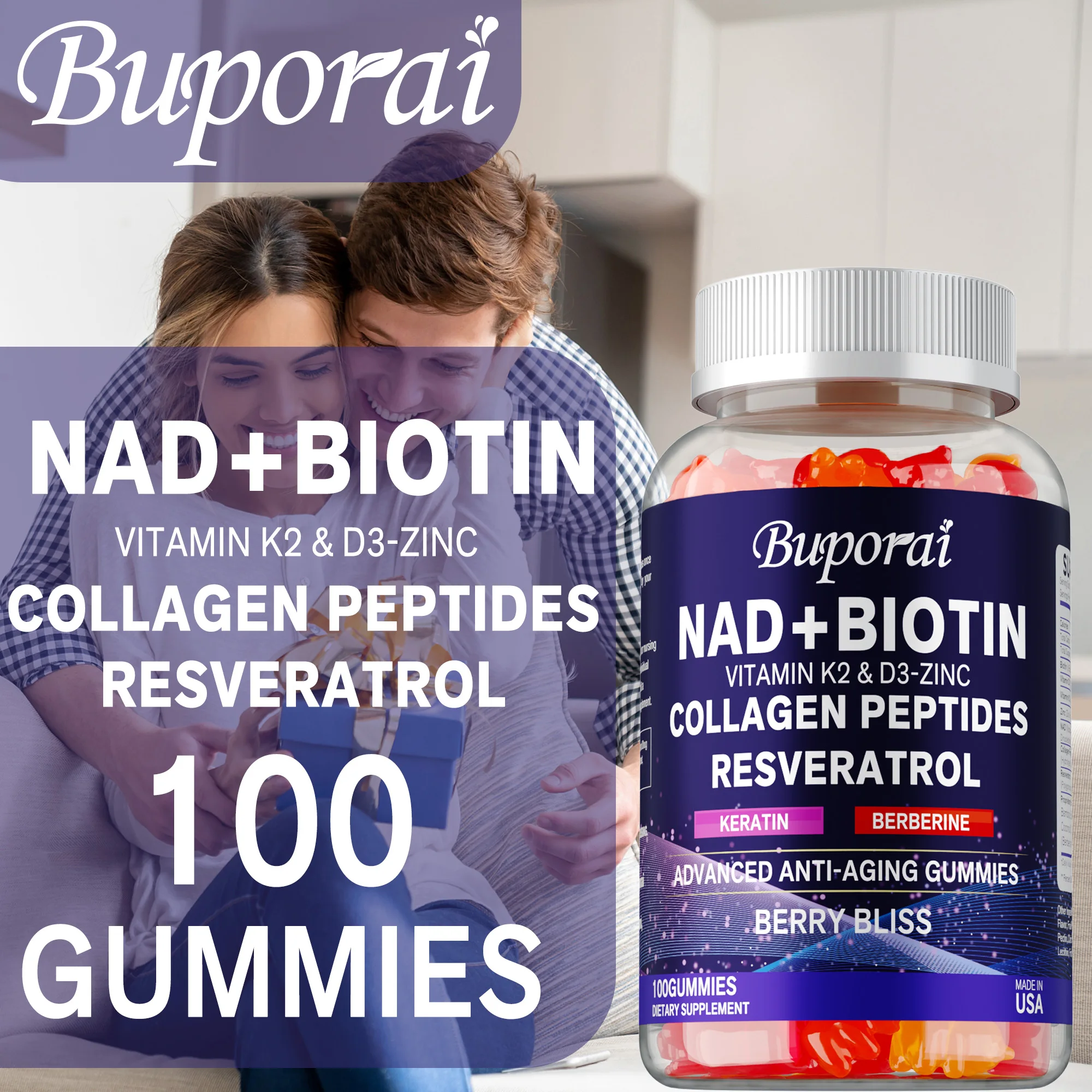 Gomitas de resveratrol NAD+: aumentan la elasticidad de la piel, apoyan energía y reparación celular, mejoran la memoria y la concentración