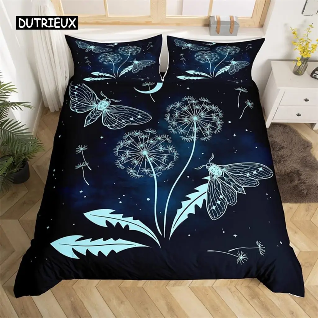 

Boho Galaxy Death Moth Bedding Set Dandelion Duvet Cover Queen For Kids Boys Girls Microfiber Halloween Gothic Skull Quilt Cover