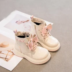 2024 bambini stivali corti per le ragazze inverno nuova moda dolce papillon fondo morbido antiscivolo versatile casual scarpe con cerniera laterale