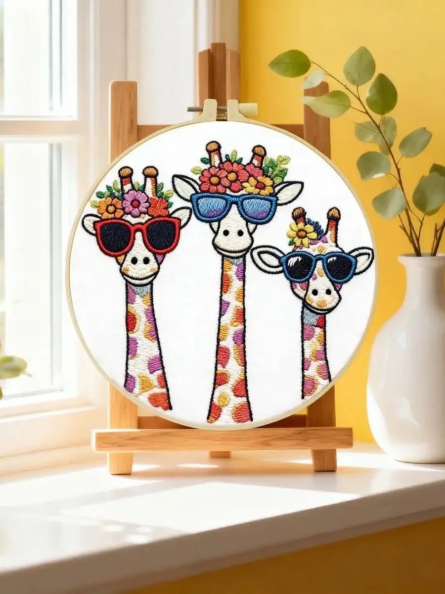 1 Stück 20X20CM/15X15CM 7,87/6,3 Zoll Tier - Giraffe Stickerei Starter-Kit DIY-Kit DIY-Stickerei-Set Handarbeiten – Detail 6