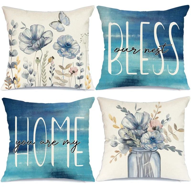 

18 X 18 Set Of 4 Spring Pillow Covers Farmhouse Throw Pillows Home Decor Sofa Couch Cushion Cases