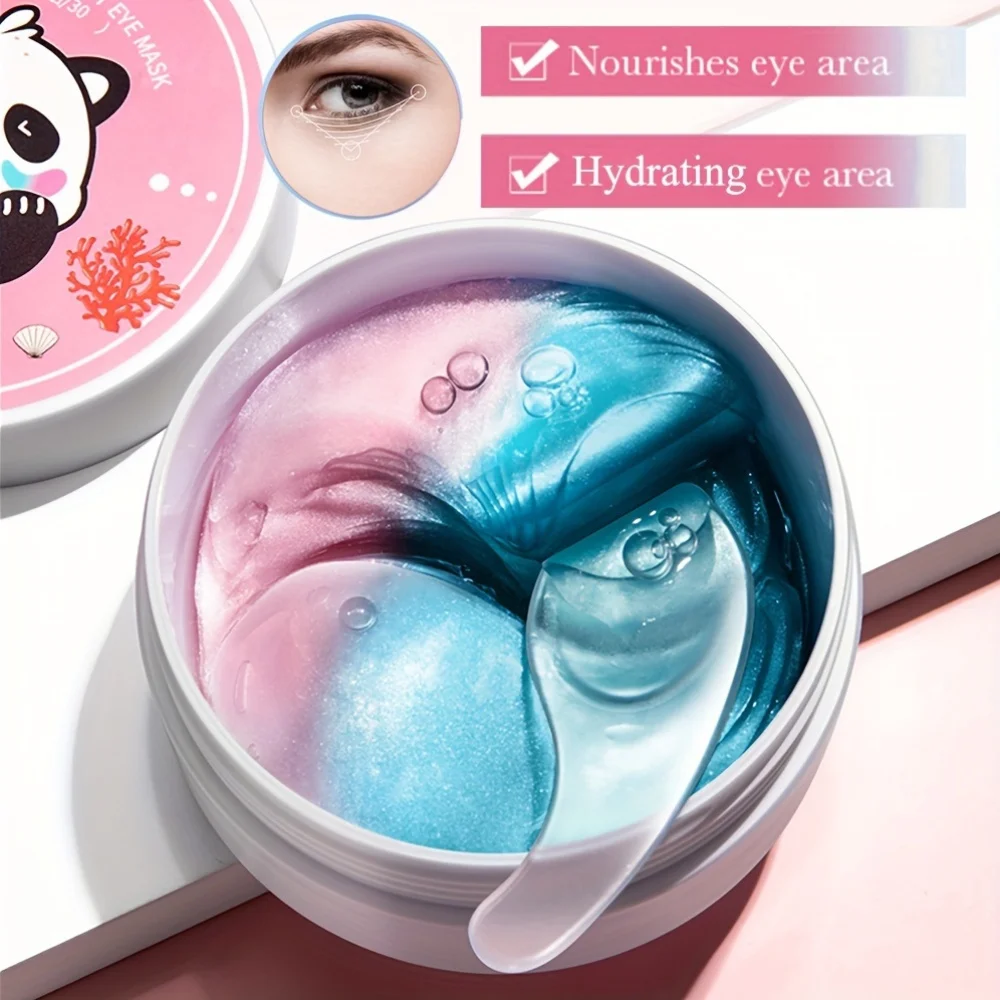 60 قطعة (30 زوجًا) من أقنعة العين المرطبة، تغذي وترطيب البشرة حول العينين، مما يجعل البشرة حول العينين ناعمة وناعمة، أقنعة عين رائعة، تصميم مزدوج اللون