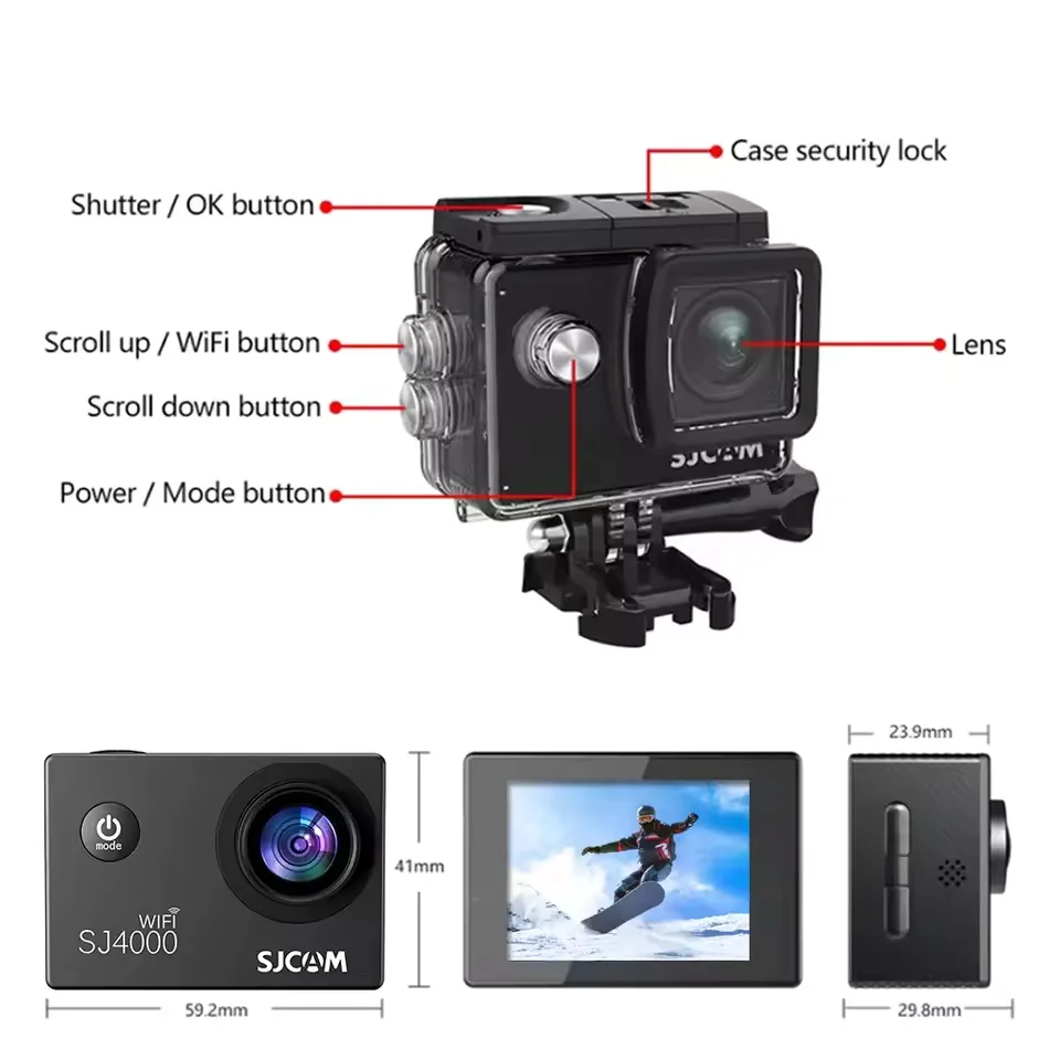 SJCAM SJ4000 WiFi Action Camera 4K FHD 30M Waterproof 2.4G WiFi 4x Zoom Bicycle Helmet Cam Sports Video Camera