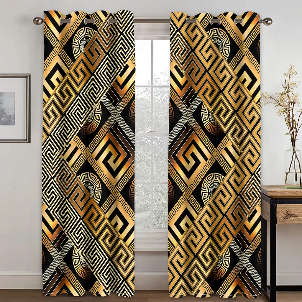 Abstract Luxury Golden Black Window Curtains Blinds For Living Room Kid's Bedroom Bathroom Kicthen Office Door Home Decor2Pcs