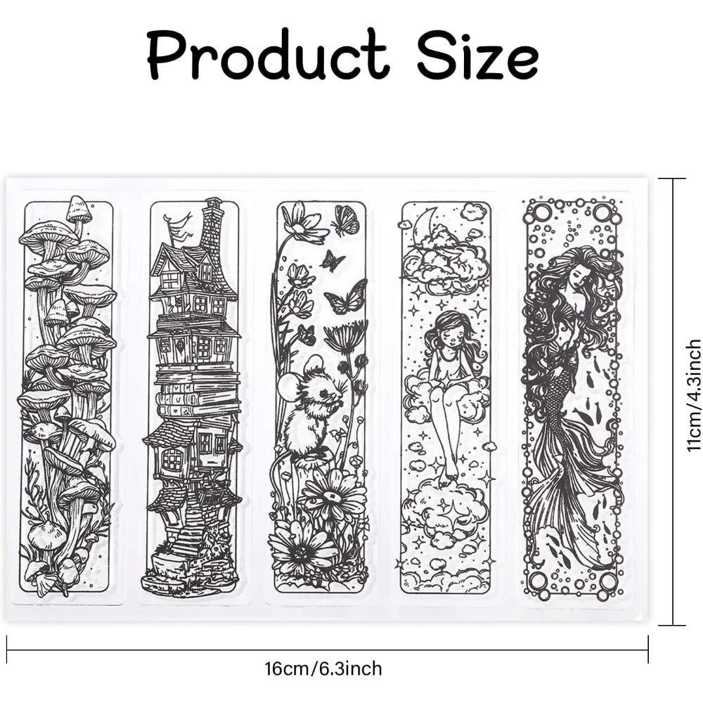 Fairytale Bookmarks Clear Stamps Mermaid Bookmarks Labels Clear Silicone Stamp Mushroom Bookmarks Transparent Stamps Seal