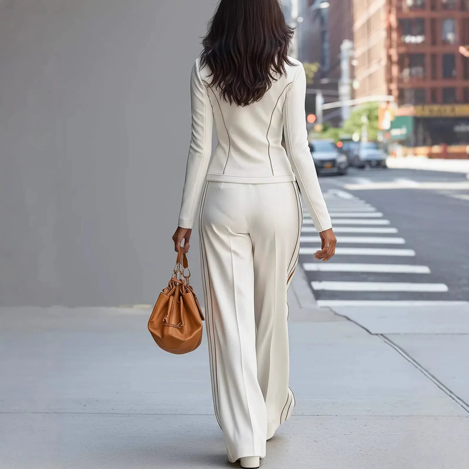 

Женский комплект из 2 предметов: топ на молнии с воротником-стойкой, облегающий топ, брюки с высокой талией и широкими штанинами, повседневный офисный и уличный наряд для женщин