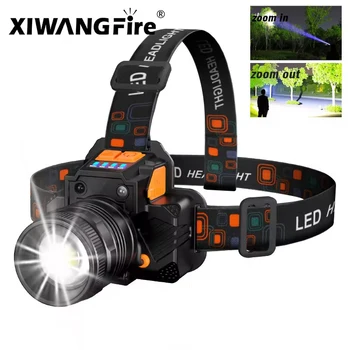 Superheller LED-Scheinwerfer, Angelscheinwerfer, tragbare Taschenlampe, ZOOM-Sensor, wiederaufladbar, für den Außenbereich, wasserdicht, für Camping, Jagd, 20 W