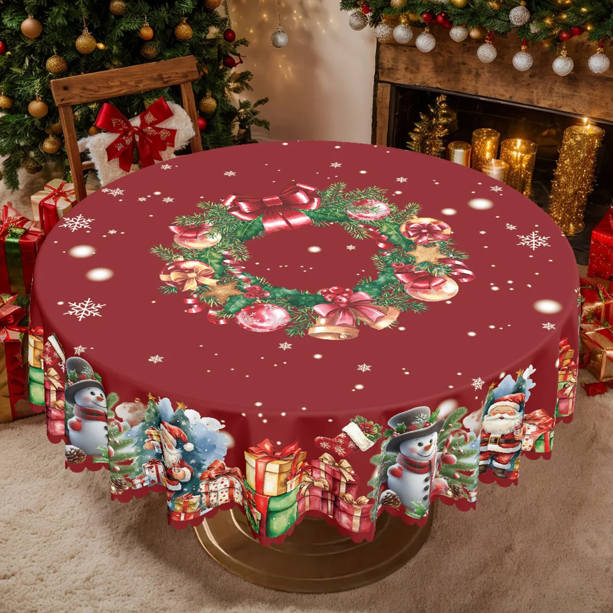 1 piece, Christmas themed party tablecloth, Santa Claus Christmas tree, snowman bells, Advent wreath design pattern printing