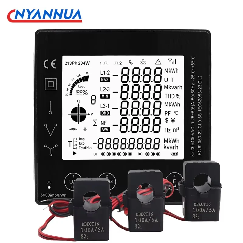 3 Phase Energy Consumption Meter Smart KWh Electric Power Meter 96*96mm With CT 50/100/150/200A Panel Meter A V W RS485 Modbus