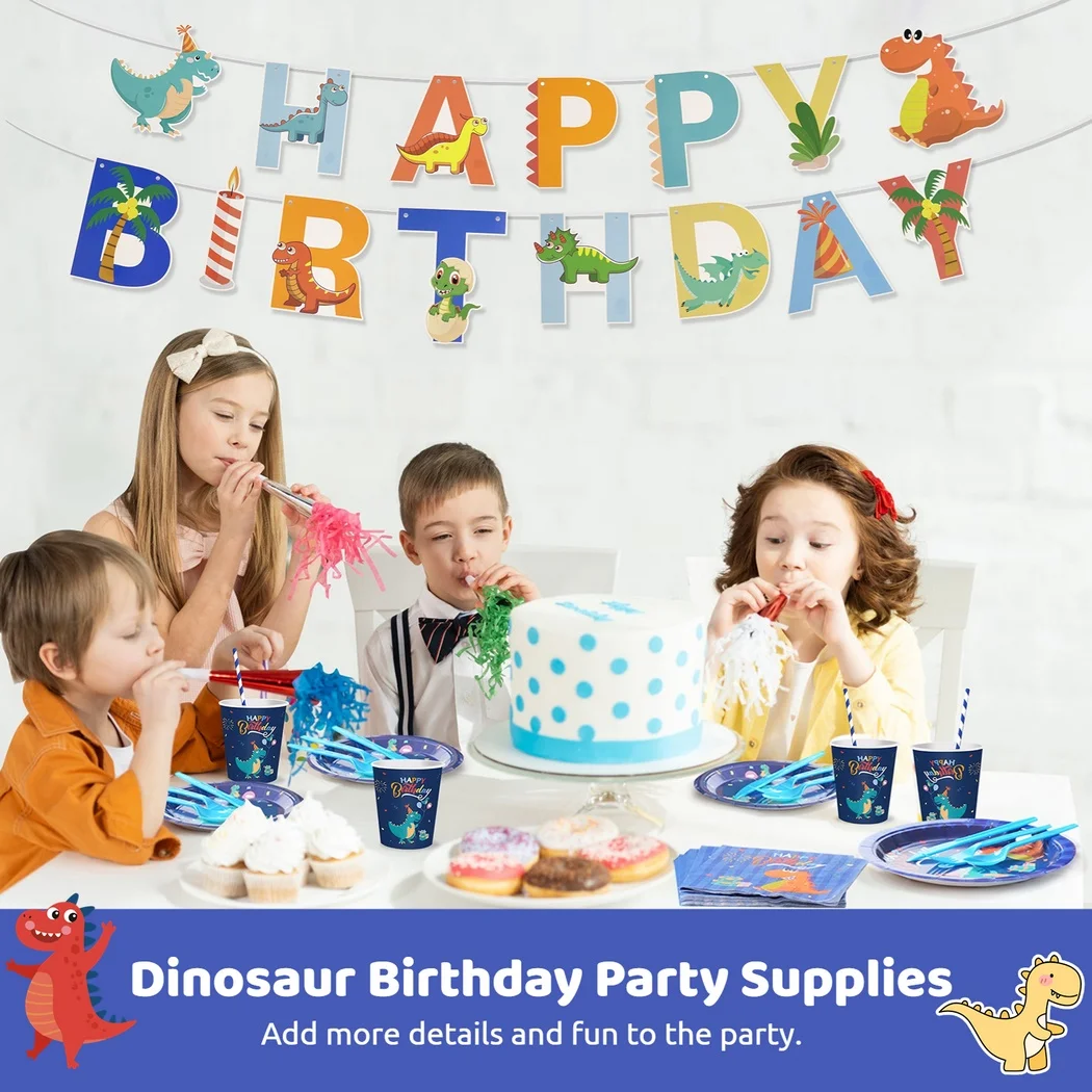 Dinosaur Birthday Party Kit 130Pcs Dinosaur Themed Party Decorations 16 Guests Disposable Tableware Set For Children'S Birthday