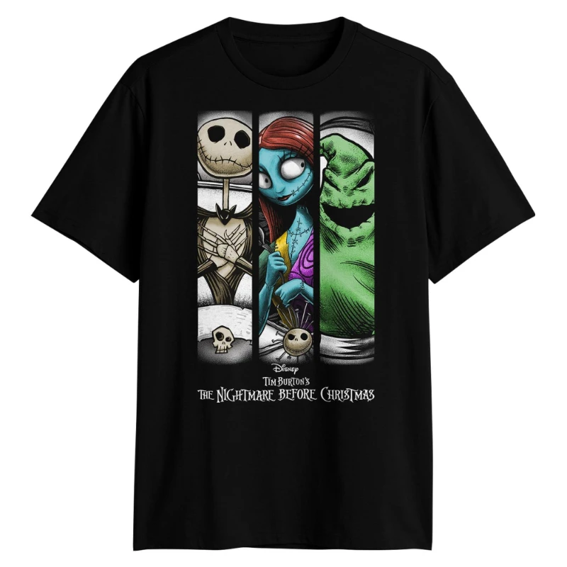 Camiseta con estampado de textura Jack, Sally y Ukibugig de verano "El pesadilla antes de Navidad" - Diseño de personajes de la película de Tim Burton