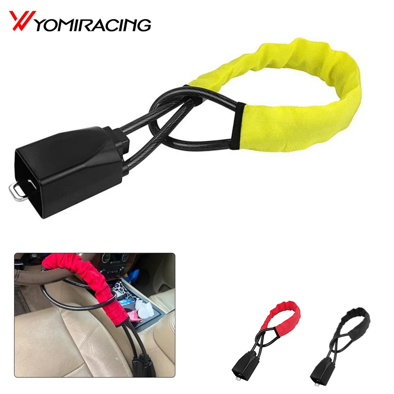 Cerradura para volante de coche con enchufe para cinturón de seguridad, cuerda de acero para camión, SUV, furgoneta, RV, con 3 llaves, dispositivo de protección antirrobo Universal