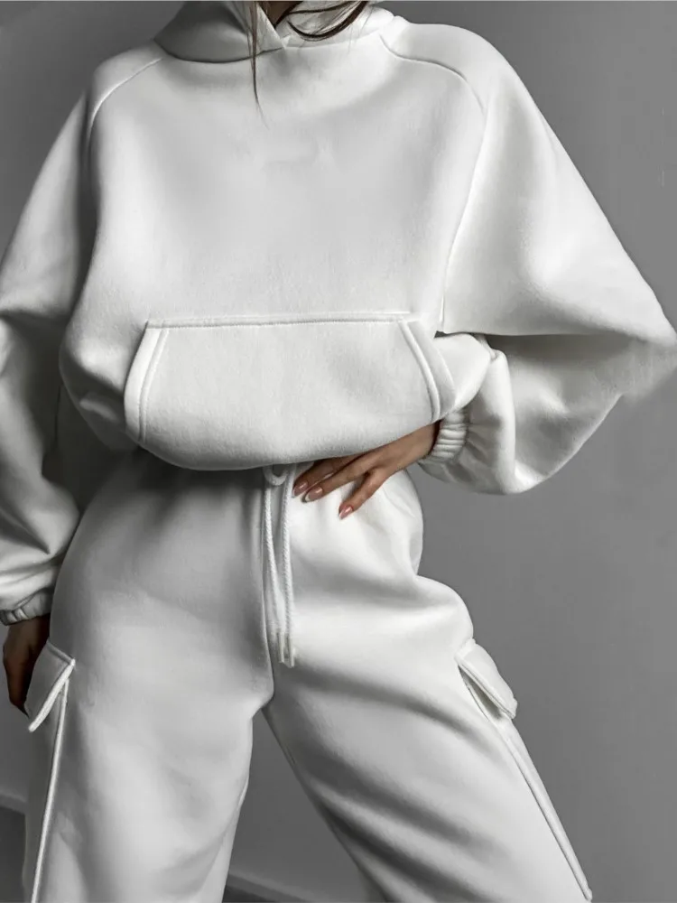 

Autumn Fashion Office Hoodie Two-piece Set Solid Color Pullover Sweatshirt Straight-leg Pants Suit Winter Ladies Casual Outfit