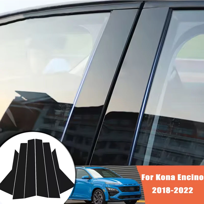 Glossy Black Carbon Fiber Window Door Deal B C Pillar Post Cover Sticker For Hyundai Kona Encino 2018-2022 2019 2020 2021 6pcs