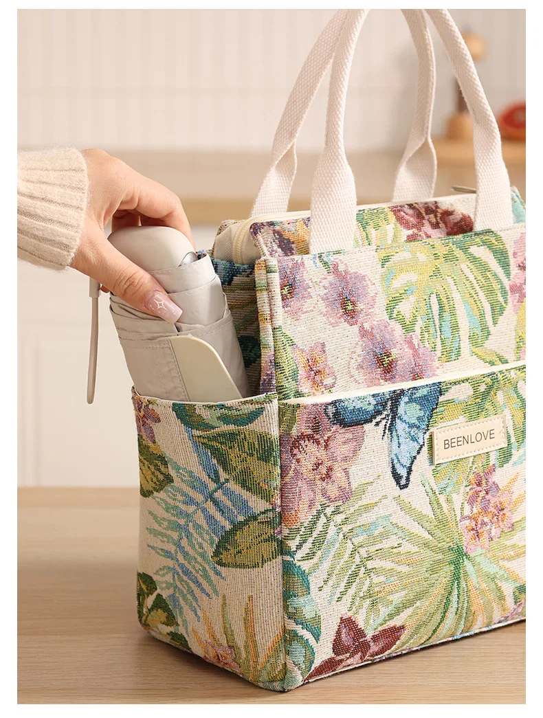 Floral Printed Lunch Box Bag, Large Capacity Thermal Insulation Bento Pack,Outdoor Picnic Lunch Bag ,Reusable School Organizer