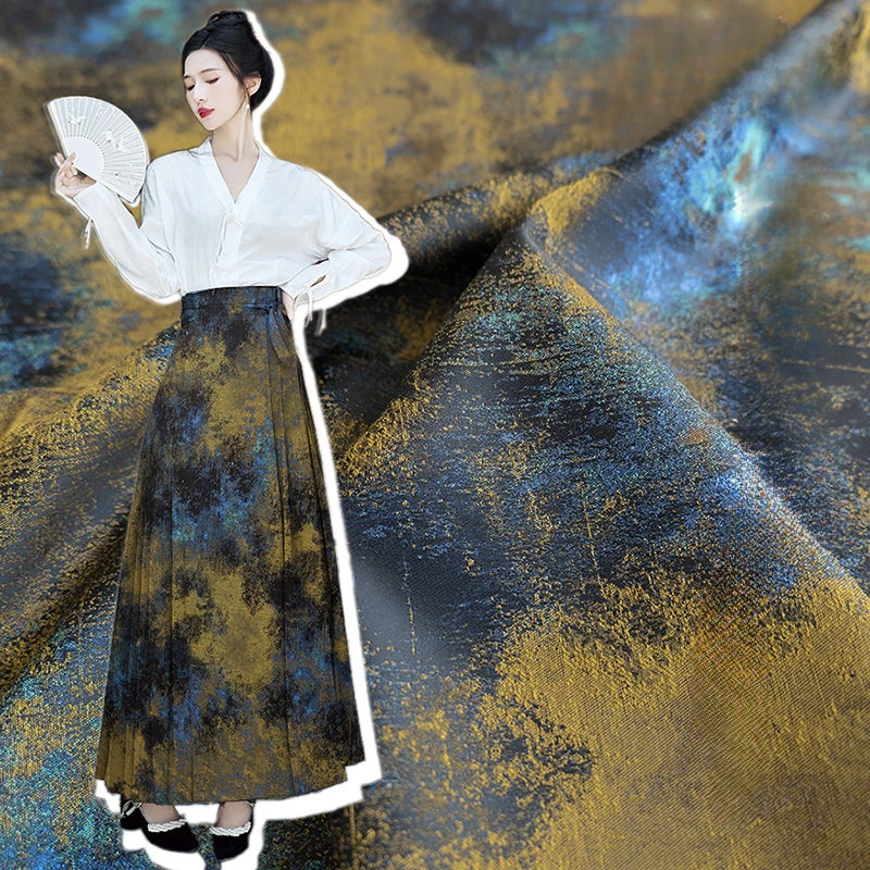 

Tie Dye Gilded Blended Jacquard Fabric Retro Horse Face Skirt Hanfu Silhouette Jacket Clothing Designer Fabric