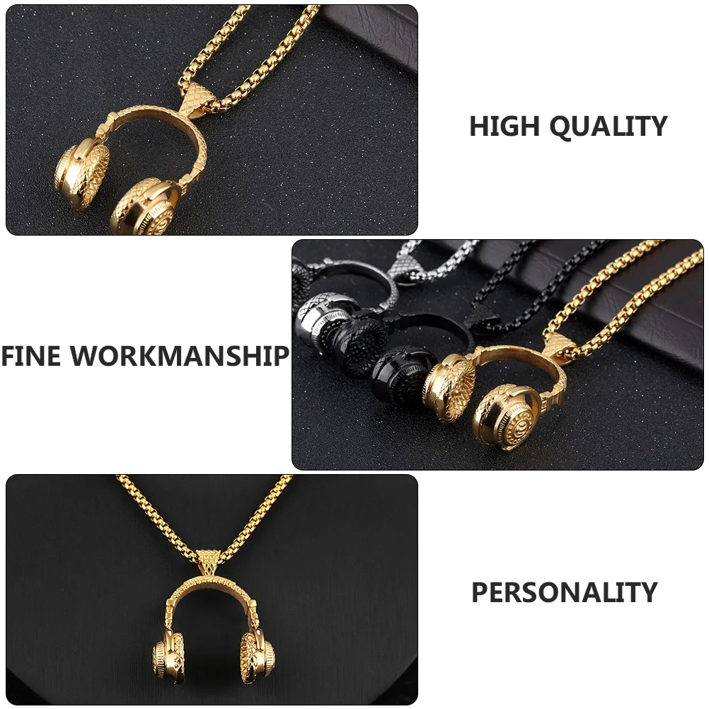 

Music Headphone Pendant Men's Necklaces Golden Alloy Titanium Steel Accessory
