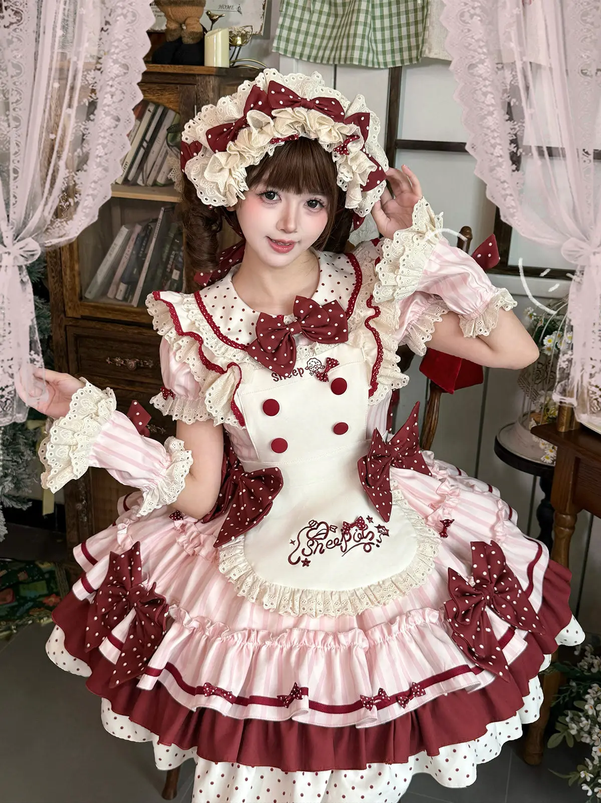 

Honeyed Oath - Sweet Lolita Polka Dot OP Dress, Detachable Apron by HoneyGem Box PRE ORDER / 2 months