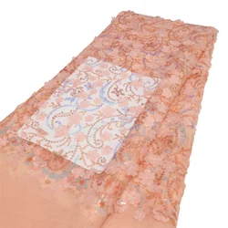 3D Flowers In Blue French 2026 High Quality Lace Net African Lace Fabric Lace Fabrics For Wedding