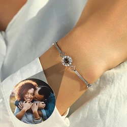 Foto pulseira personalizada para casais, zircão, cristal, personalizado, projeção, presente do dia dos namorados, personalizado