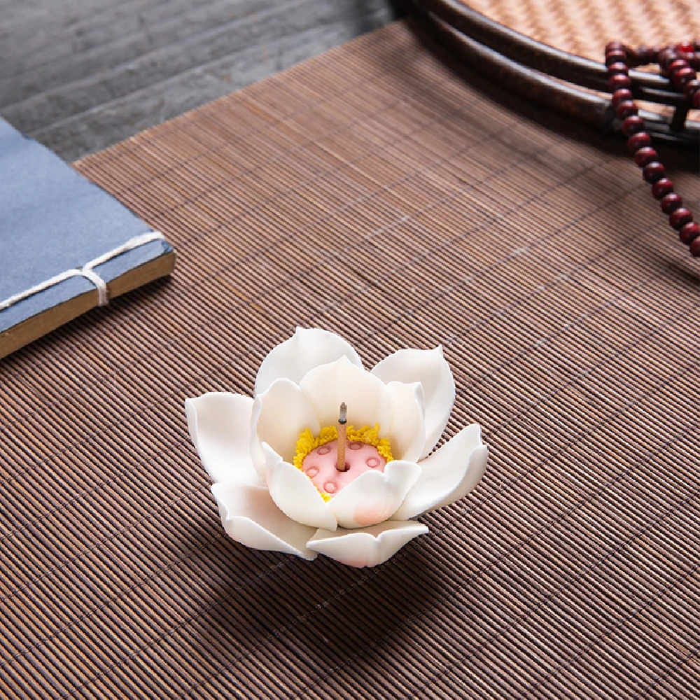 1 ceramic handmade lotus thread incense stand, creative indoor Zen incense holder, incense and tea ceremony decoration gift