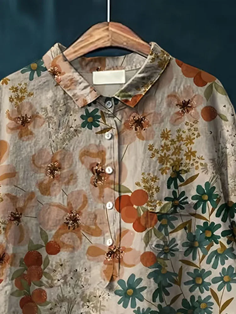 ฤดูใบไม้ผลิ/ฤดูใบไม้ร่วงใหม่ลําลองหลวมเสื้อ \ \ \ \ \ \ \ \ \ \ \ \ \ \ \ \'s เสื้อ Retro Art เสื้อโปโลผ้าฝ้ายกัญชาเสื้อด้านบน A236