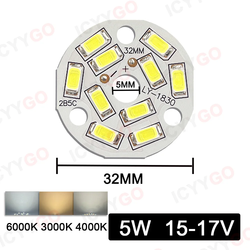 10 قطع 9 واط 7 واط 5 واط 3 واط 2 واط SMD 5730 LED PCB مصدر ضوء لوحة ضوء الألومنيوم 20 مم 23 مم 50 مم لمبة LED صغيرة لوحة ضوء بديلة #4