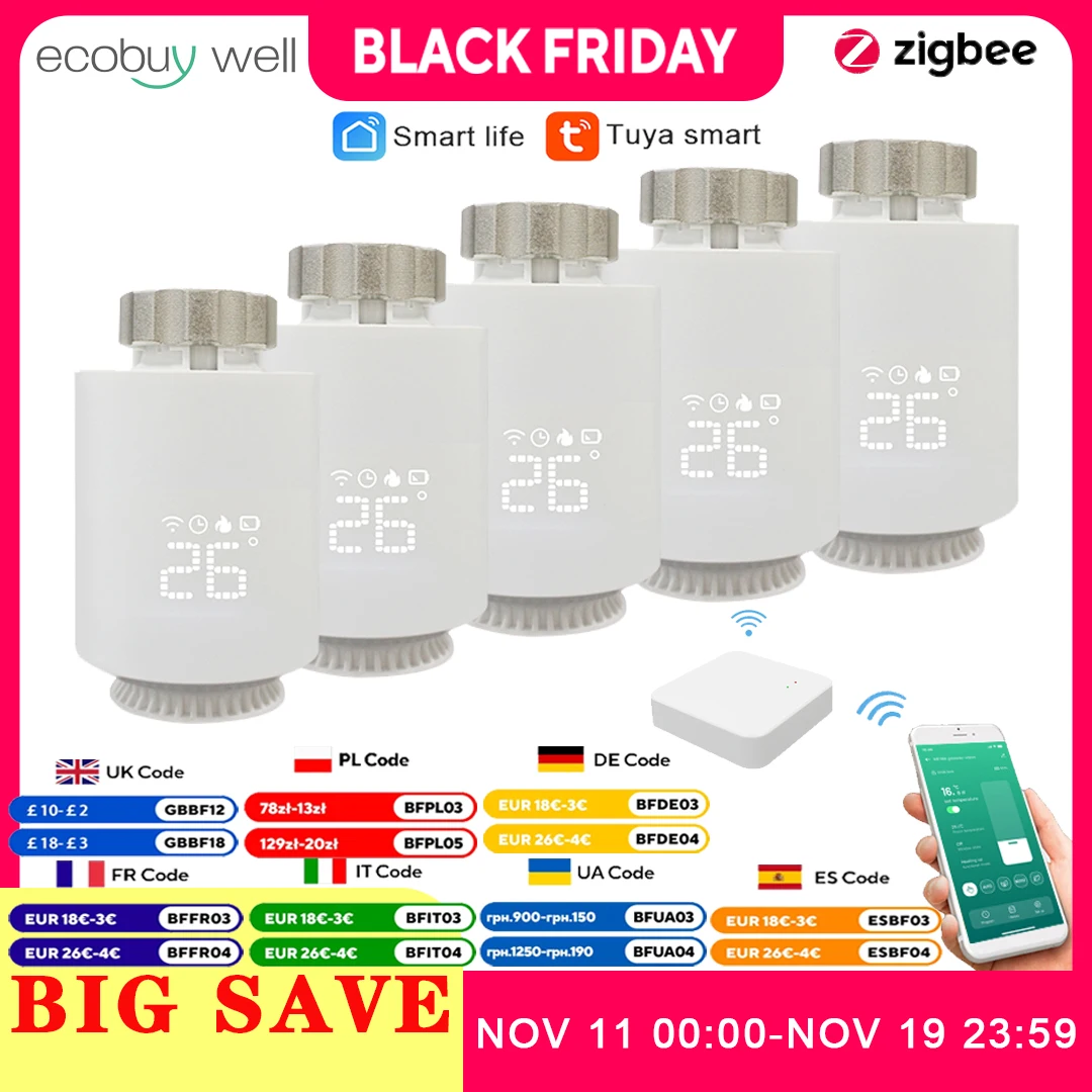 

Tuya умный дом ZigBee 3,0 термостатический клапан радиатора умный клапан радиатора регулятор температуры работает Alexa Google Home