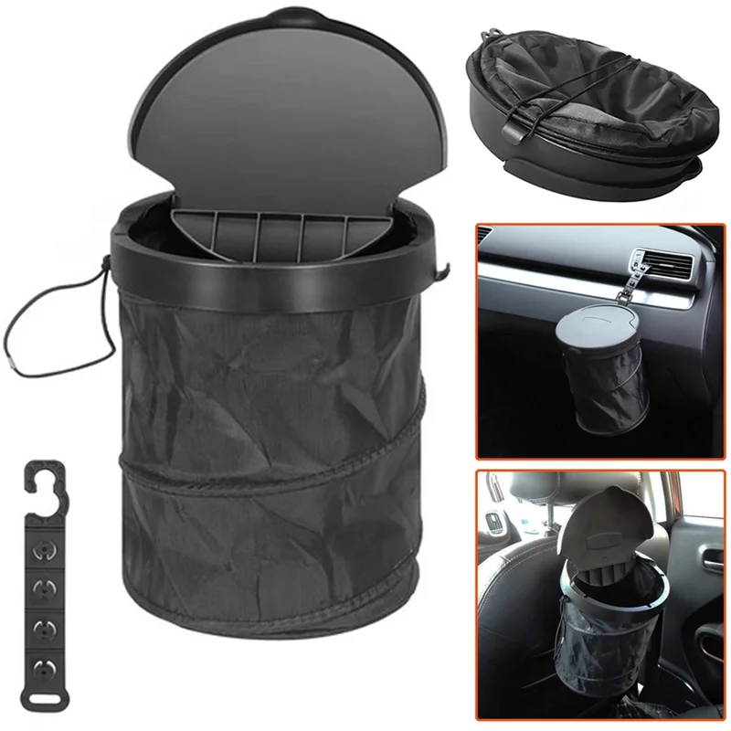 

Leak-Proof Waterproof Foldable Car Trash Can With Lid Hanging Car Garbage Storage Bag Car Interior Organizer Bag