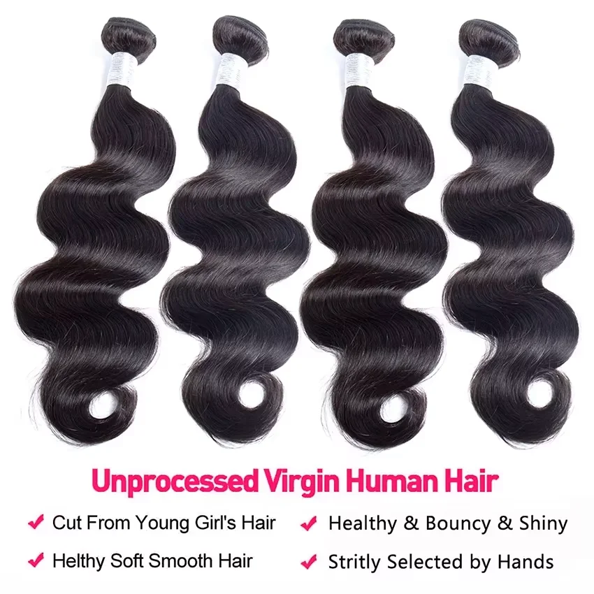 

12A Body Wave Human Hair Bundles Water Wave Bundles Human Hair Unprocessed Brazilian Virgin Hair Quick Weave Sew in Extensions Natural Black 1/3/45 BundlesRaw Body Wave Human Hair Bundles Double Wefts Remy Bundles Human Hair