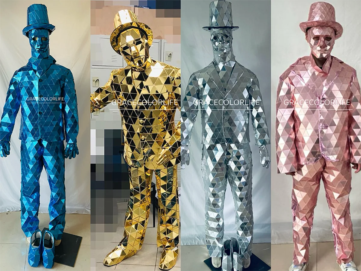 مرآة رجل ديسكو البدلة زي مخيط يدويا لامعة مرحلة الأداء الزي للرجال ملهى ليلي حفلة الرقص هالوين عرض فاخر