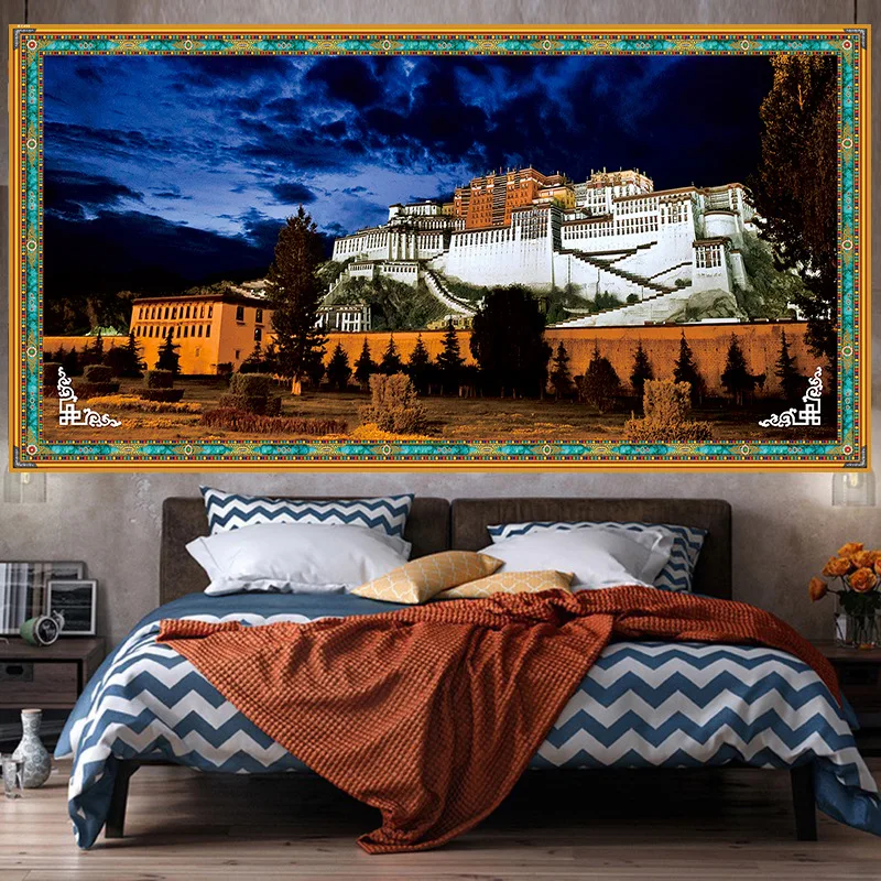 

Tibetan Style Ethnic Wall Hanging Macrame Tapestry The Potala Palace Wall Art Cloth Living Room Bedroom Decor Aesthetic Poster