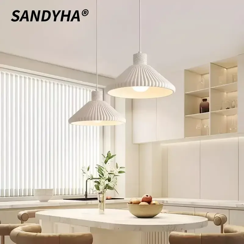 

SANDYHA Nordic Modern Chandelier Simple Pleated Pendant Light for Bedroom Bedside Bar Dining Table LED Room LED Lighting Decor