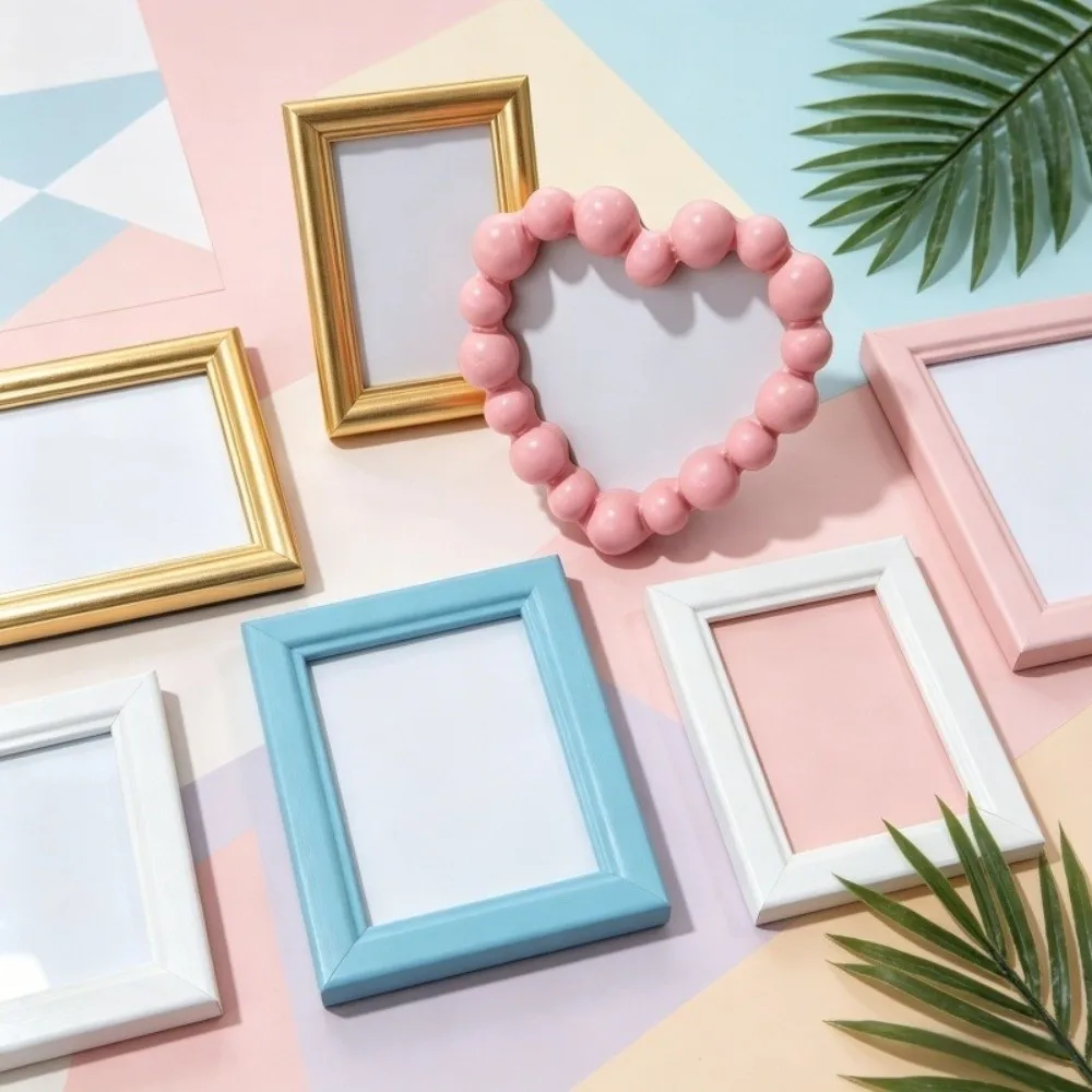 Resin Decorative Picture Frame Cartoon Round Ball Bead Border Beaded Photo Frame Rectangular/heart-shaped Shape