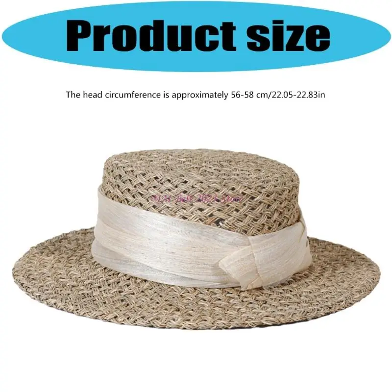 49ME Natural Paper Straw Victorian Hat With Ribbon Detailing Foldable Adjustable Fit Outdoor Beach Party - view 6