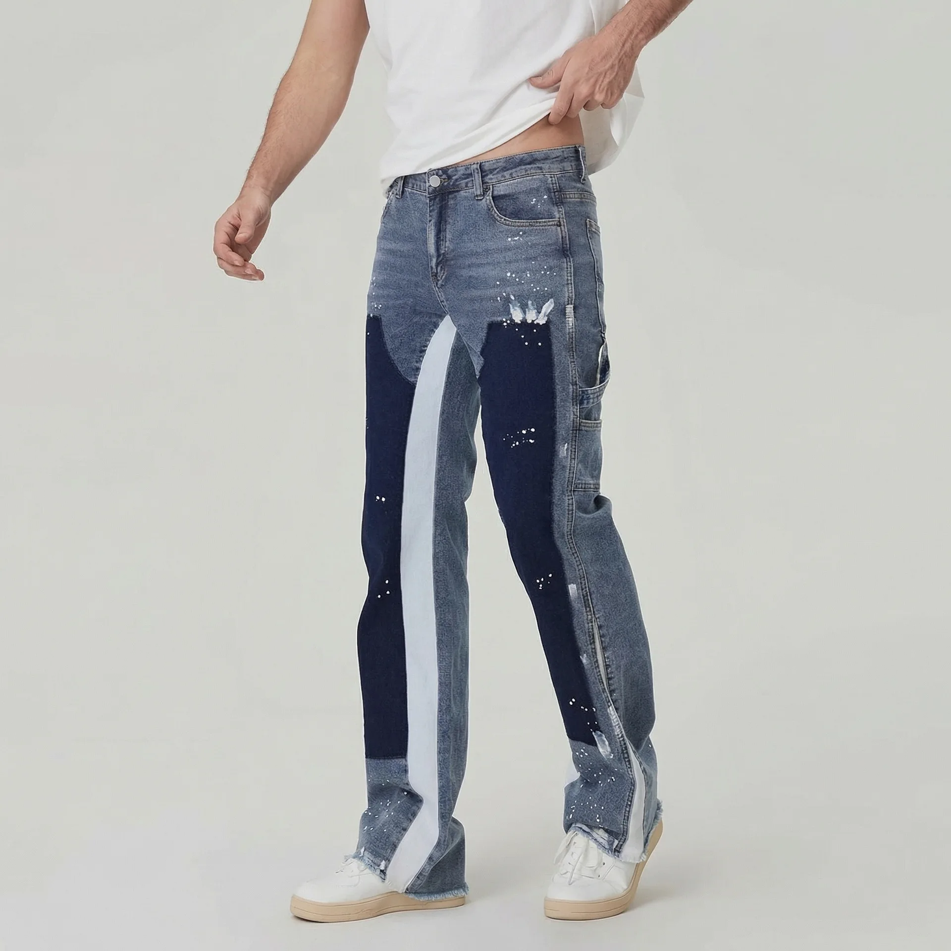 Four Seasons European American Fashion Men Black Grey Blue Solid Color Straight Simple Basic Casual Denim Trousers Male Jeans