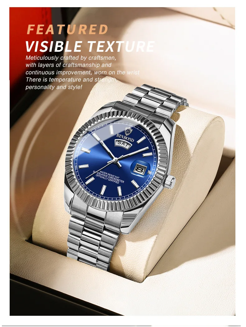 BINBOND Luxury Sport Wrist Watch For Man Waterproof Luminous Date Men Watch Quartz Stainless Steel Men's Watches Male Reloj