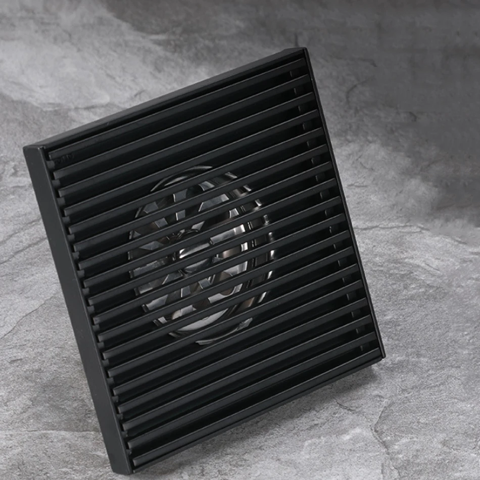 Matt Black Floor Drain 304 Stainless Steel Brushed Square Anti-odor Bathroom Shower Drainage Floor Drains Cover 10/12/15/20cm