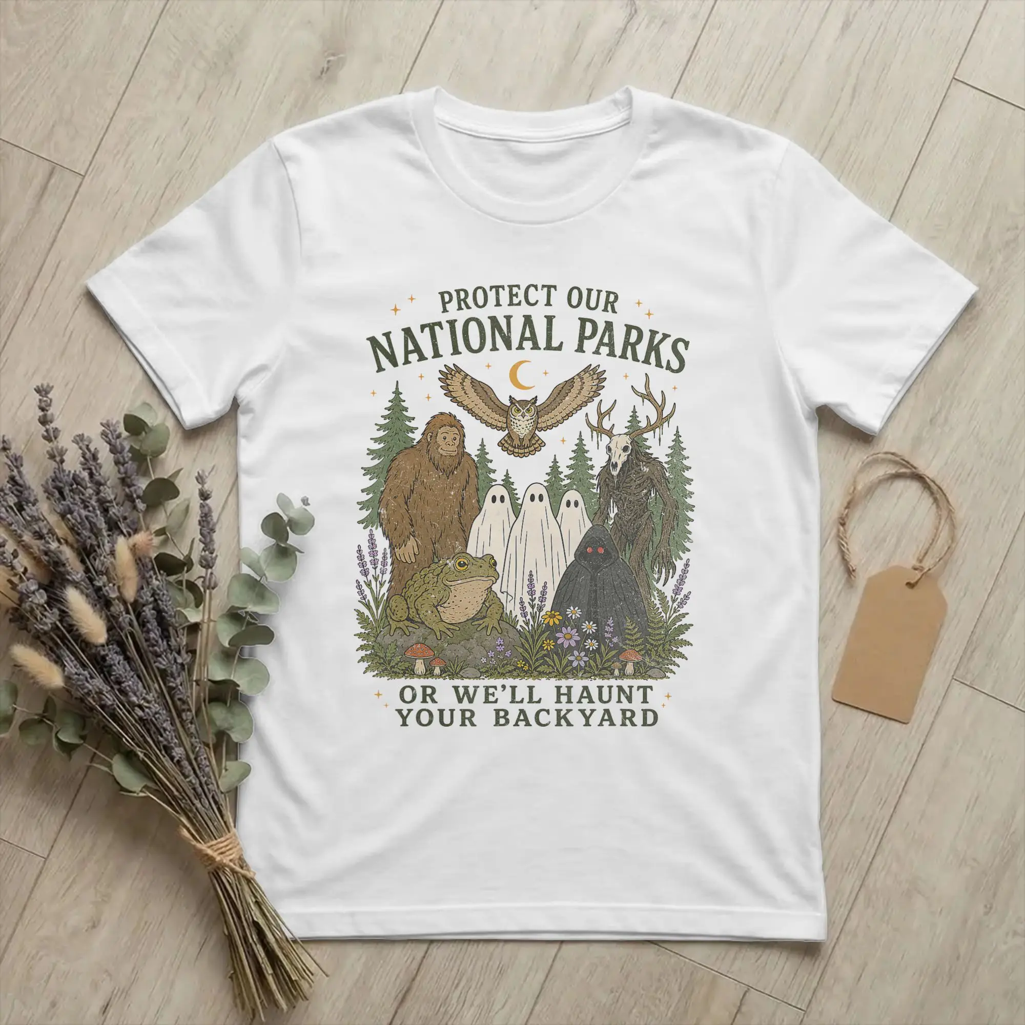 Protect Our National Parks Horror T Shirt Men's 100% Cotton Vintage T-Shirt Round Collar Mothman Cryptid Weirdcore Tees Clothes