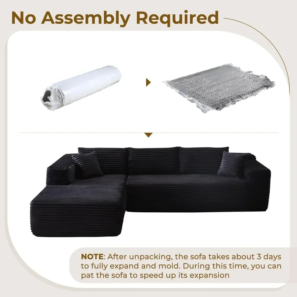 104インチ L字型モジュール式セクショナルソファ - リビングルーム用の快適な布張りクラウドソファ - モダンミニマリストソファ、深い座面