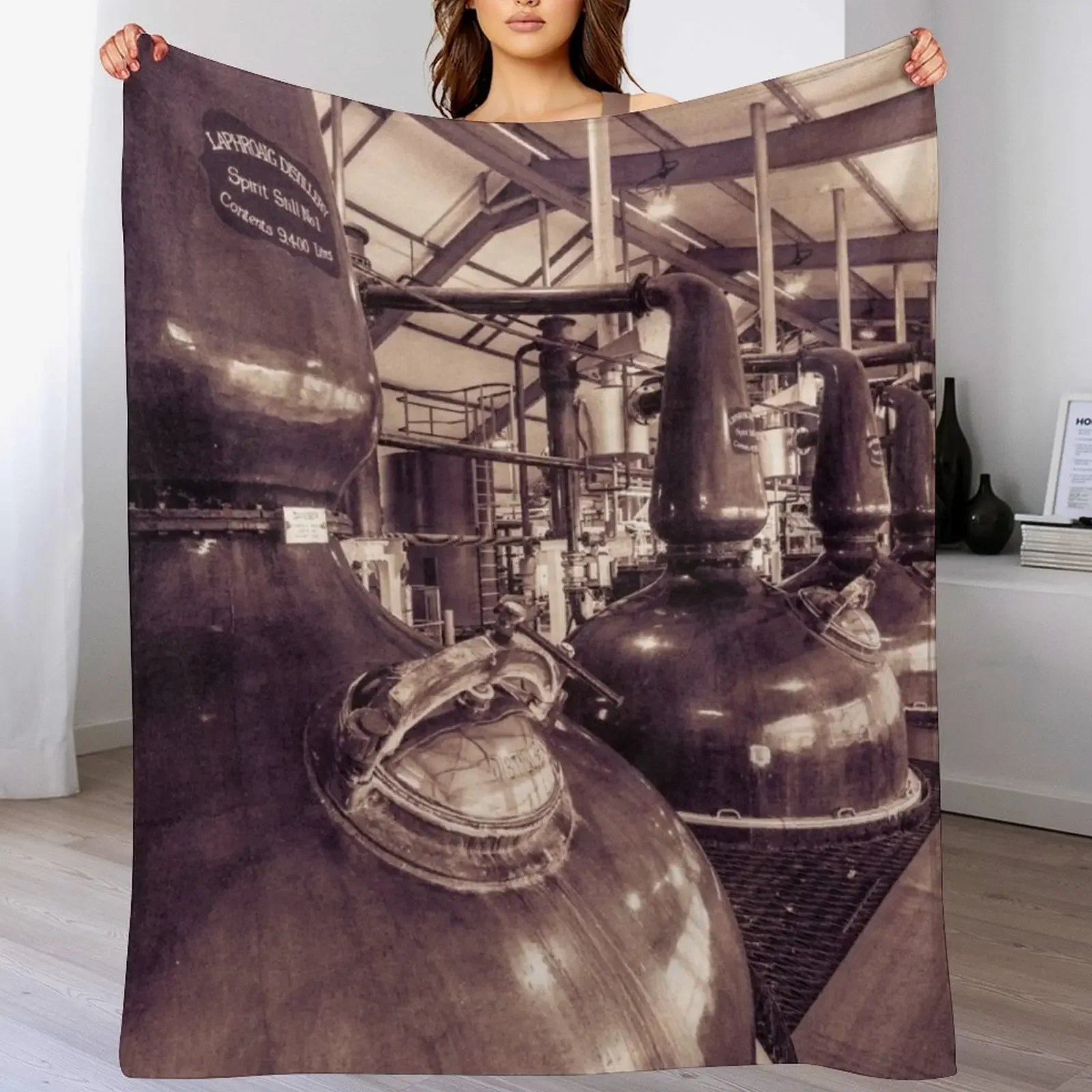 

Spirit and Wash Stills Laphroaig Distillery Throw Blanket Beach Custom Blankets