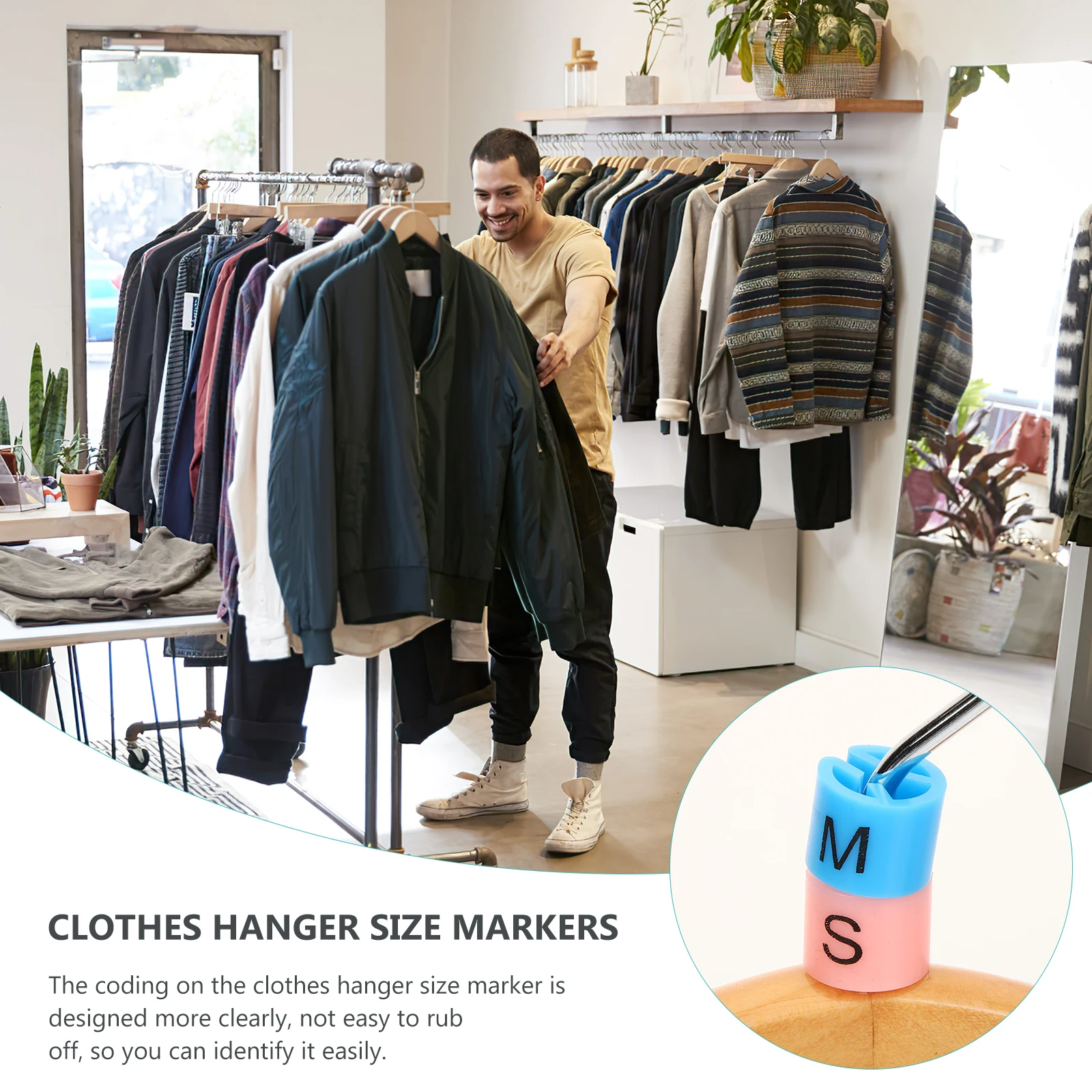 

200pcs Color Coded Hangers Clothes Size Markers Plastic Tags Coding Sizes Clear Labels Wire Buckle Household Clothing