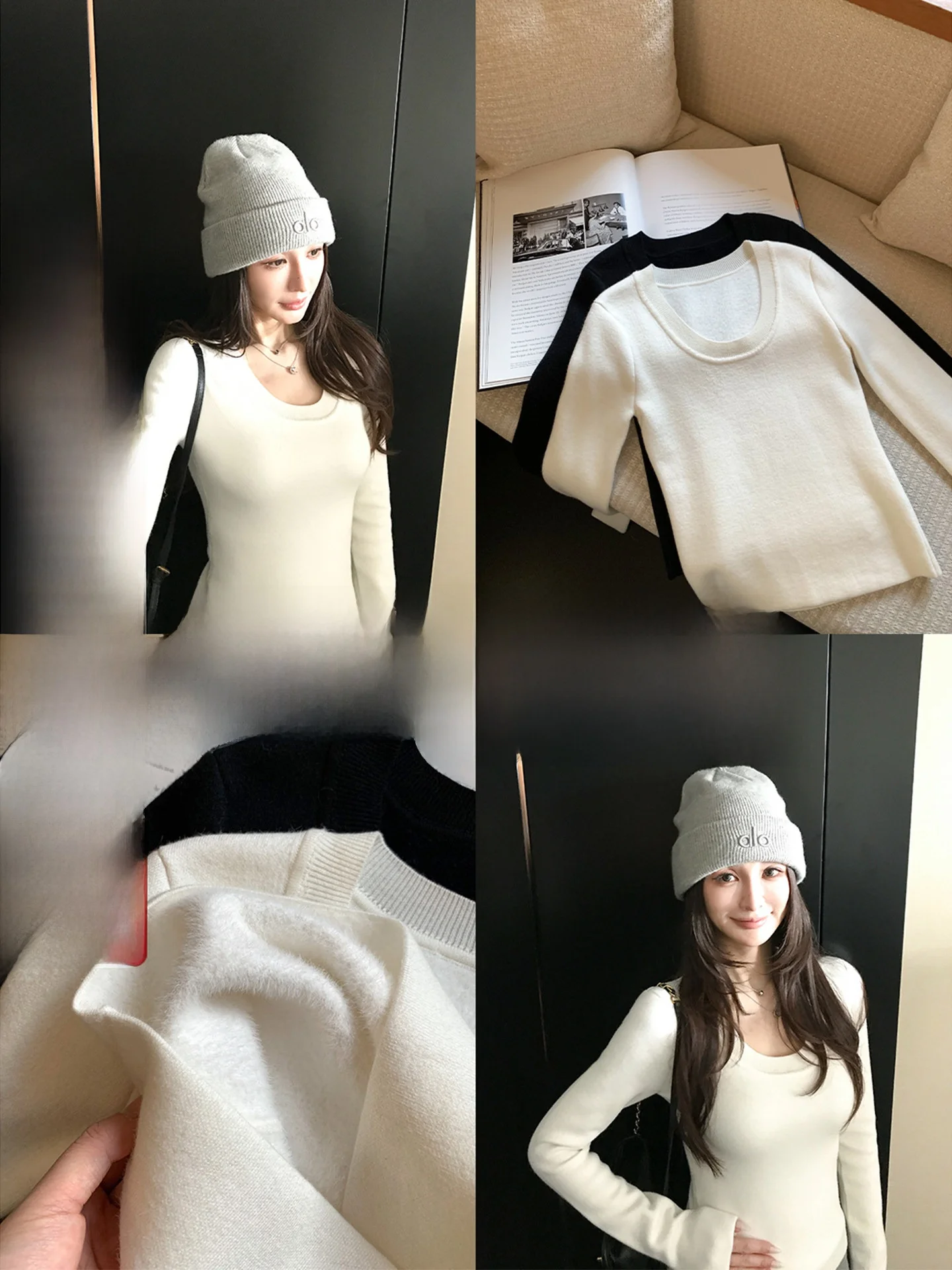 

Skk Store Korean Sle Women's Thiened Wool Blend Camere U-Ne Sweater Base Layer irt Warm Thermal Practical Faion