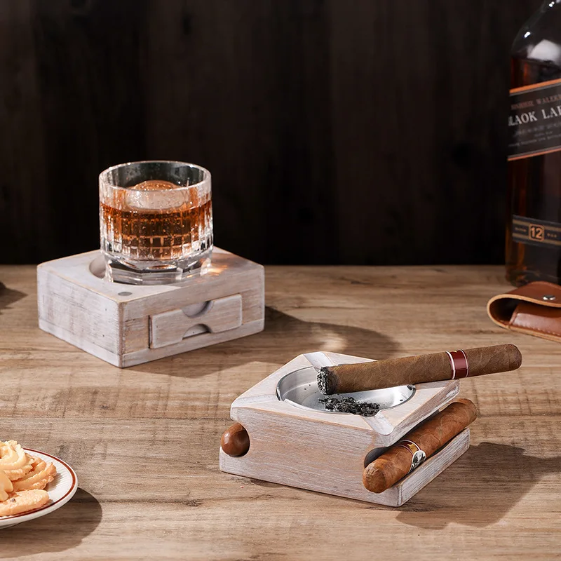 Detachable Creative Cigar Ashtray Whiskey Cup Holder with Drawer Storage Practical Ashtray Smoking Supplies